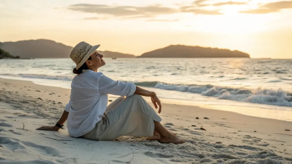 Pose Santai dengan Latar Ombak dan Pasir Putih | Ide Pose Foto di Pantai | Paket Dokumentasi Trip Labuan Bajo | Labuan Bajo Productions