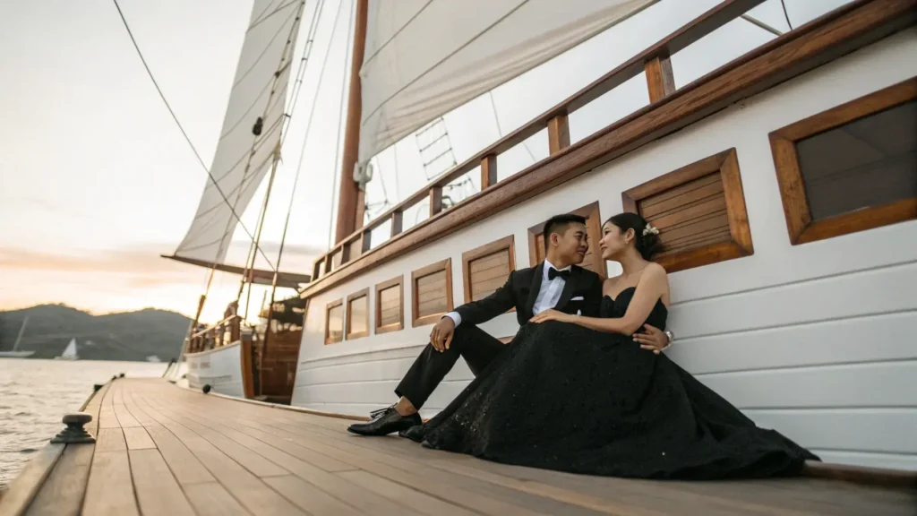 Prewedding Formal dengan Konsep Black Tie di atas Phinisi | Labuan Bajo Productions